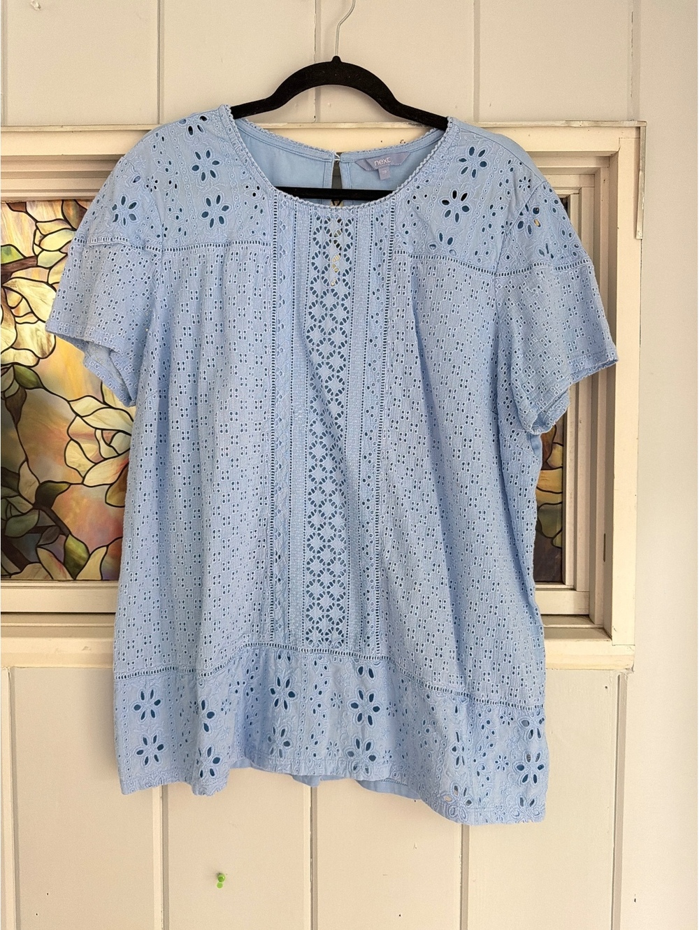 Next Light Blue Cotton Eyelet Lace Blouse UK 20 EUR 48